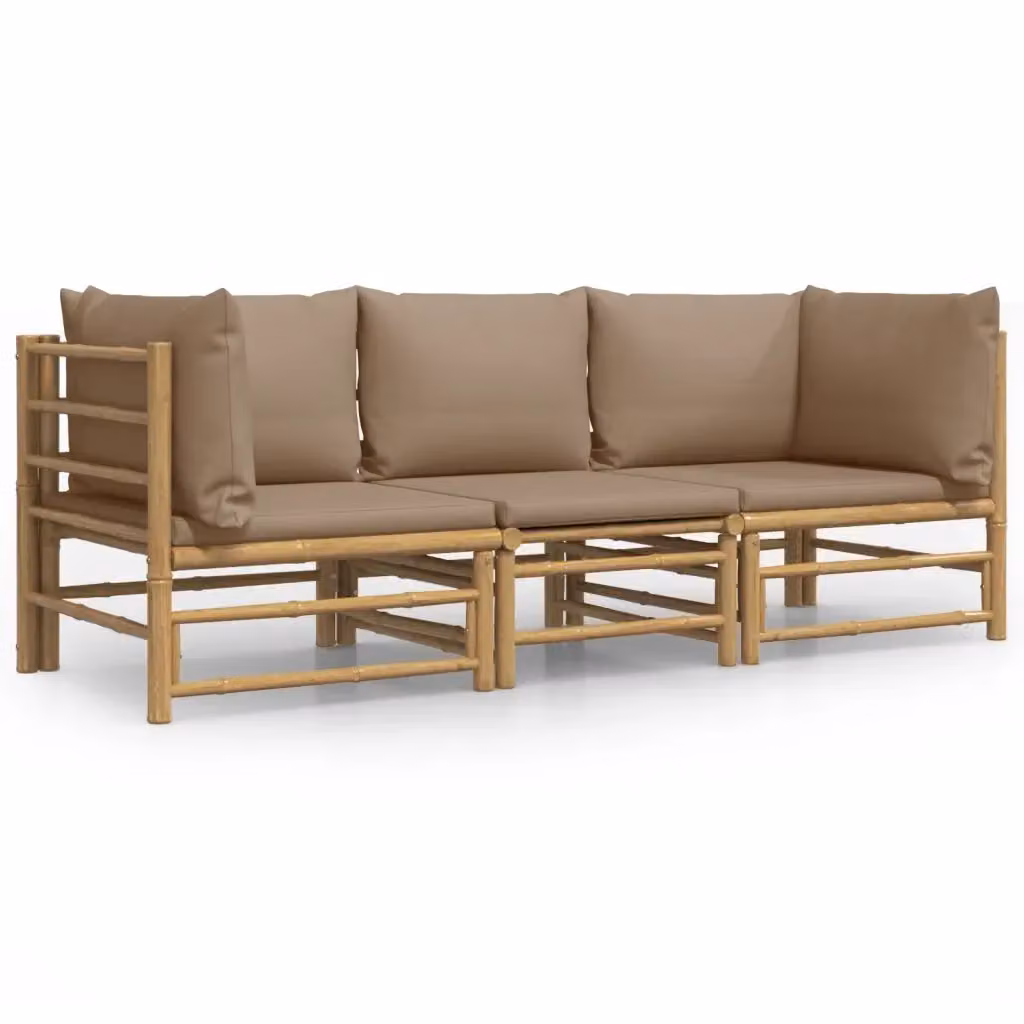 Set Salotto da Giardino Moderno vidaXL in Bambu con Cuscini Beige 3 Pezzi – 2
