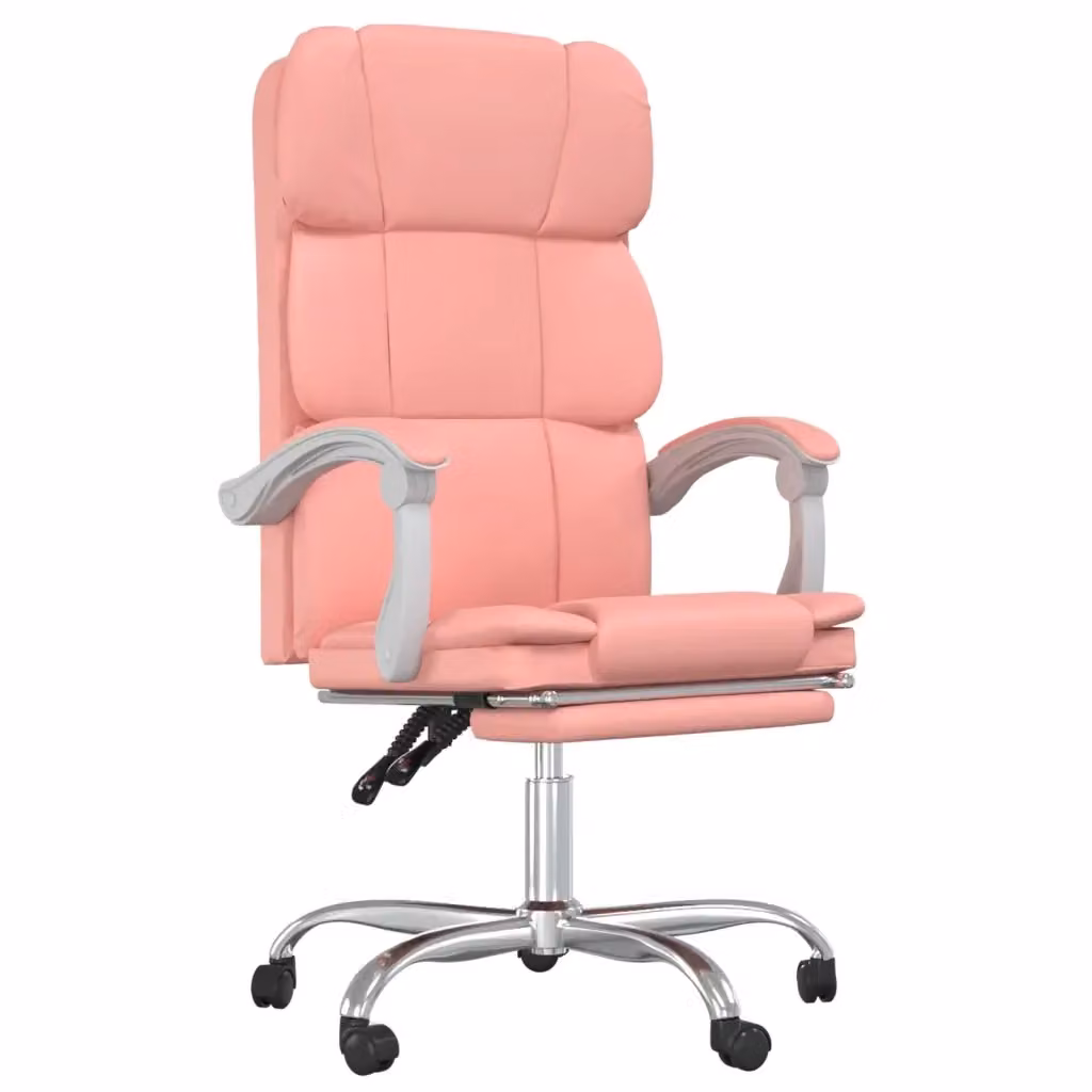 Poltrona da Ufficio Executive vidaXL in Similpelle Rosa con Braccioli e Ruote, Reclinabile e Girevole a 360 Gradi – 2