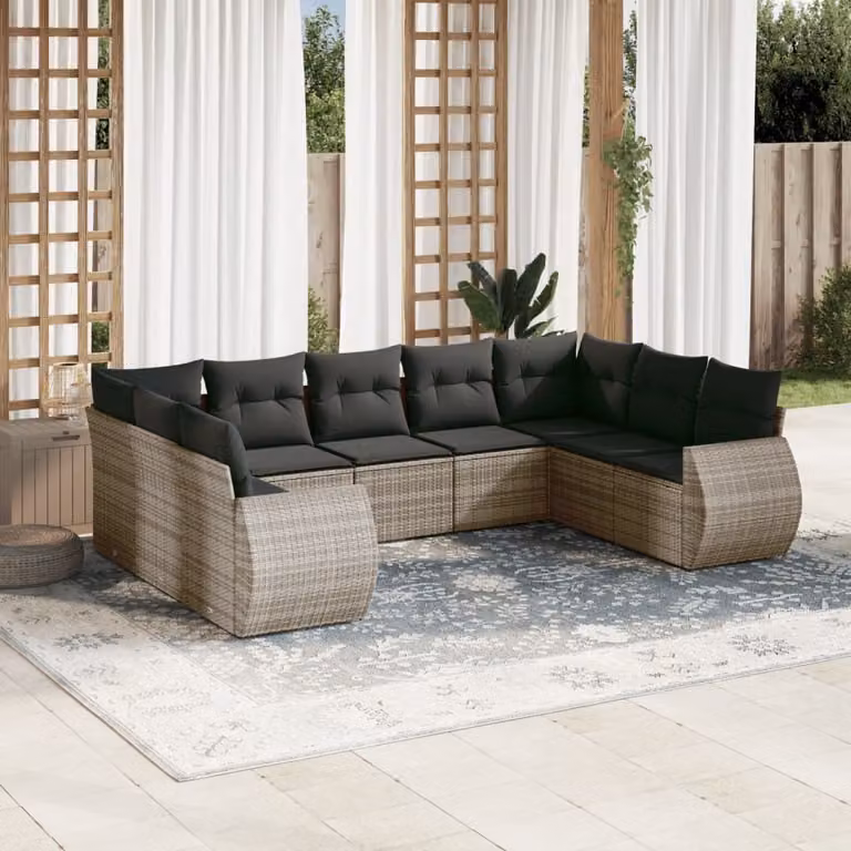 Maison Exclusive - Set Divano da Giardino 9 pz con Cuscini Grigio in Polyrattan