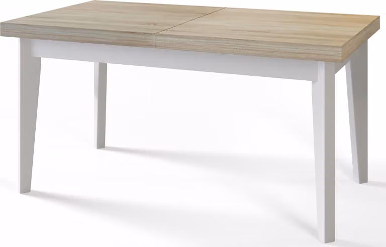 Tavolo da pranzo 140 cm / 180 cm, Tavolo allungabile, Tavolo da cucina, Tavolo da pranzo, Tavolo da soggiorno, Tavolo da camera, Tavolo moderno, Tavolo loft, Gambe bianche, Scandinavo, 140x80, Sonoma