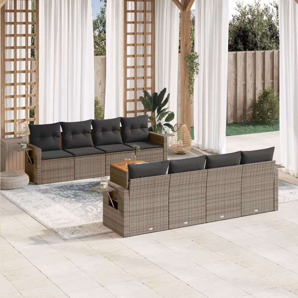 Maison Exclusive - Set Divano da Giardino 9 pz con Cuscini Grigio in Polyrattan