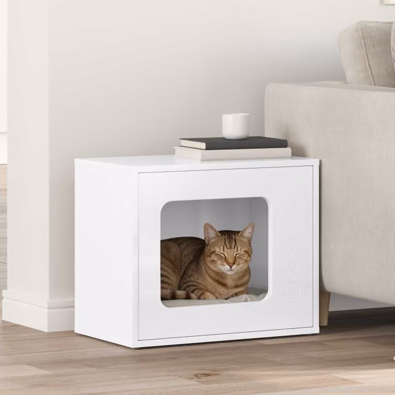 Casa per gatti vidaXL in bianco lucido L: 51 cm, P: 30 cm, H: 42,5 cm