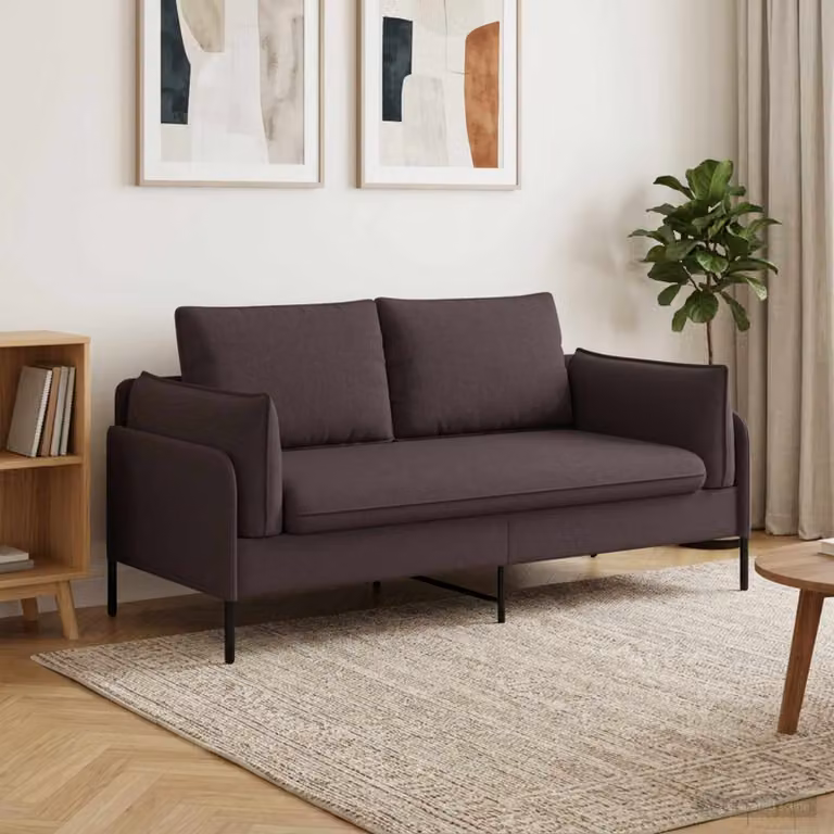 Divano moderno vidaXL a 2 posti in tessuto con coperture rimovibili, L: 188 cm, P: 81 cm, H: 89 cm, colore marrone e nero
