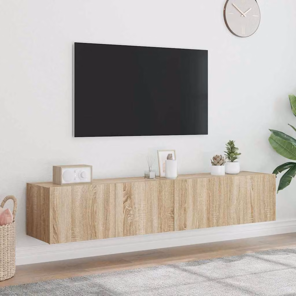 Set di 2 mobili TV da parete vidaXL con luci LED integrate, finitura Rovere Sonoma, L 80 cm x P 35 cm x H 31 cm