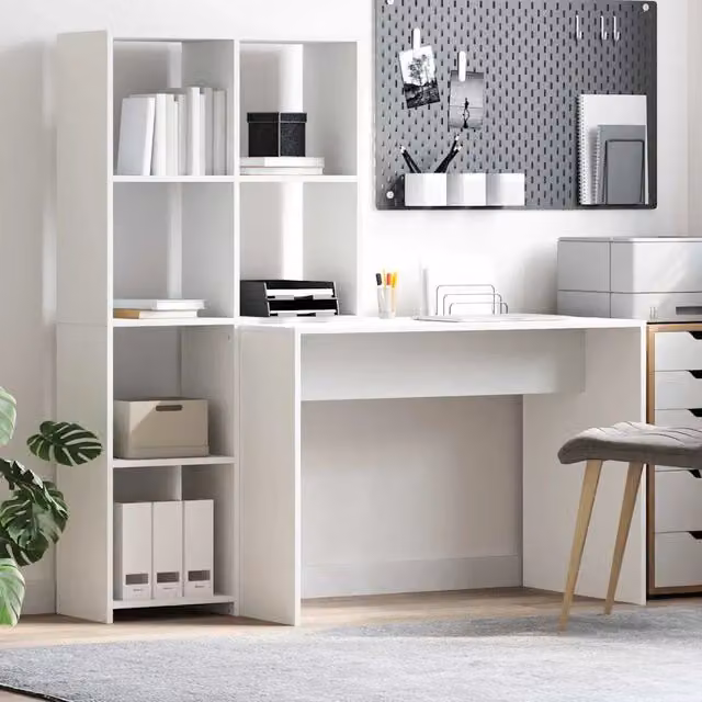 Scrivania moderna vidaXL bianca in MDF laminato lucido L: 138,5 cm, P: 55 cm, H: 143 cm