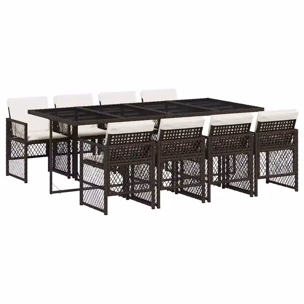 Set da pranzo da giardino vidaXL in polyrattan marrone e bianco con 9 pezzi e cuscini – 2