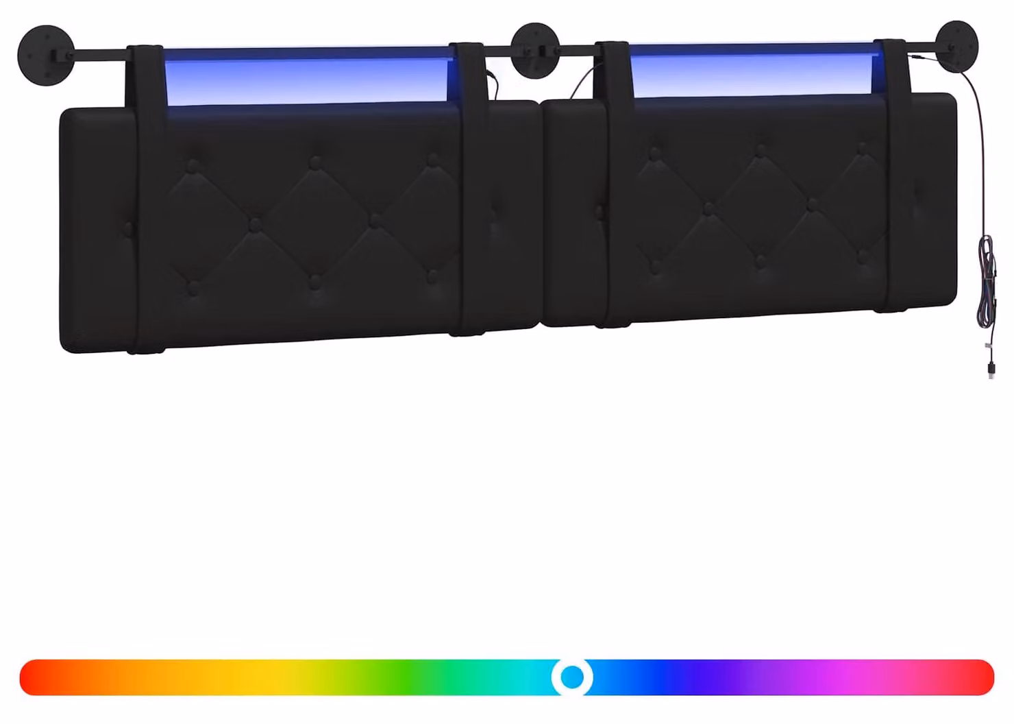 Testiera sospesa Con luce LED Nero Pelle finta