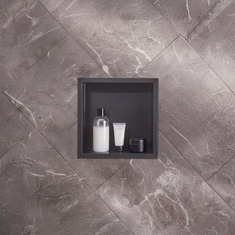 Nicchia Doccia a Muro per Bagno - 340mm - Quadrata con Mensola Portaoggetti - Nera