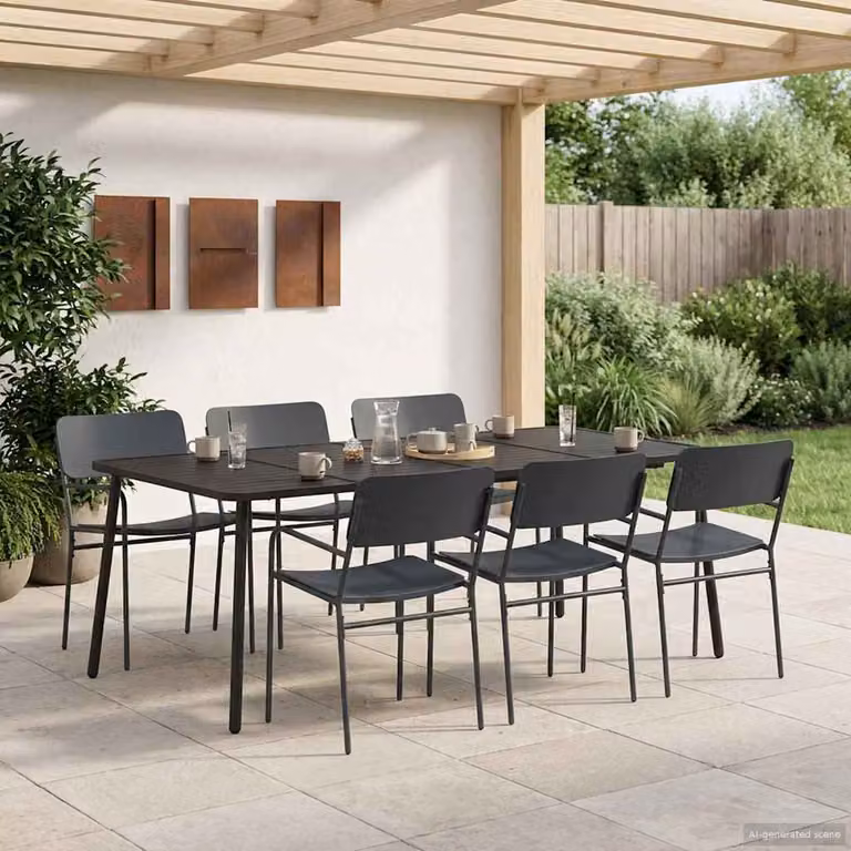 Set da pranzo moderno vidaXL da 7 pezzi in acciaio antracite per giardino e terrazzo