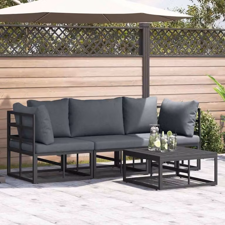 Maison Exclusive - Set di divani da giardino, 4 pezzi, colore nero, struttura in metallo