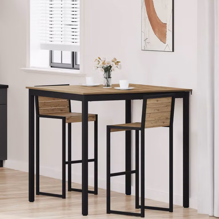 vidaXL Tavolo Bar Quadrato Moderno in Legno Ingegnerizzato e Metallo, Nero e Marrone, L: 110 cm, P: 110 cm, H: 105 cm