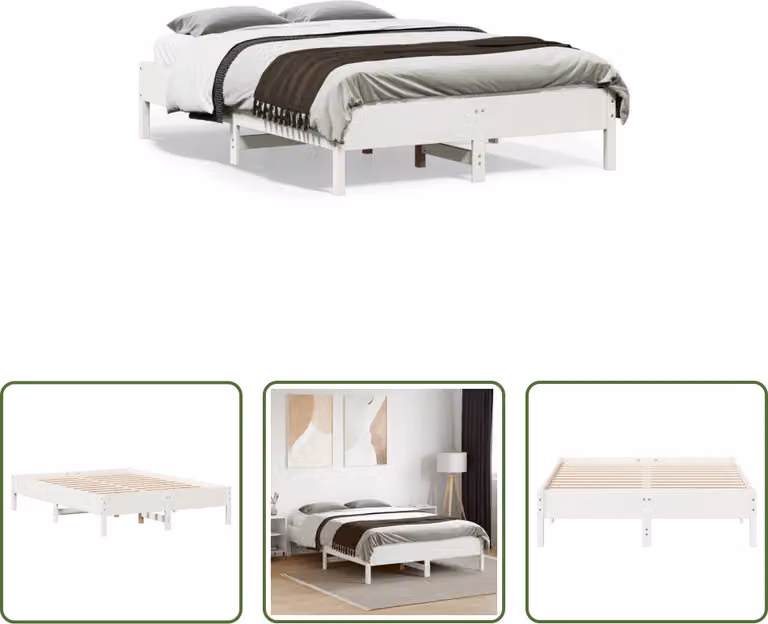 The Living Store Letto in legno massiccio senza materasso bianco 120x190 cm in legno di pino