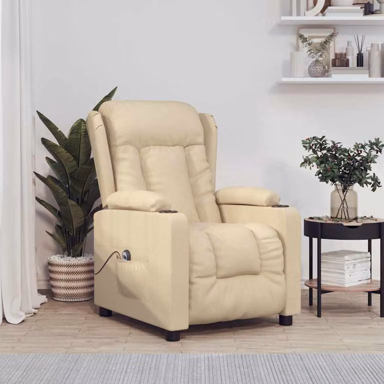 Poltrona Reclinabile Elettrica vidaXL in Tessuto e Finta Pelle Beige con Braccioli