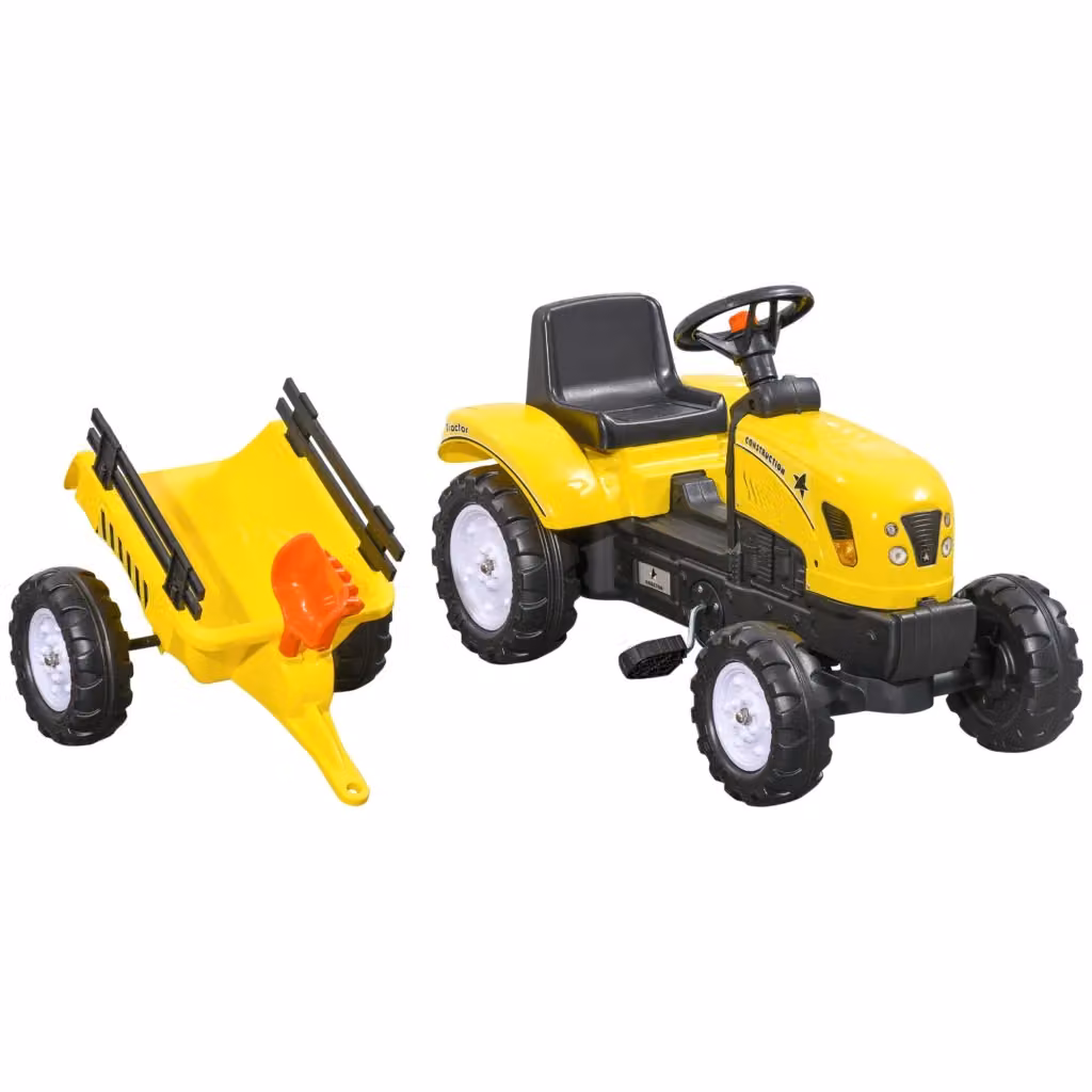 Trattore a pedali per bambini XYLO con rimorchio e 2 attrezzi, giallo, L 133 cm x P 42 cm x H 51 cm – 2