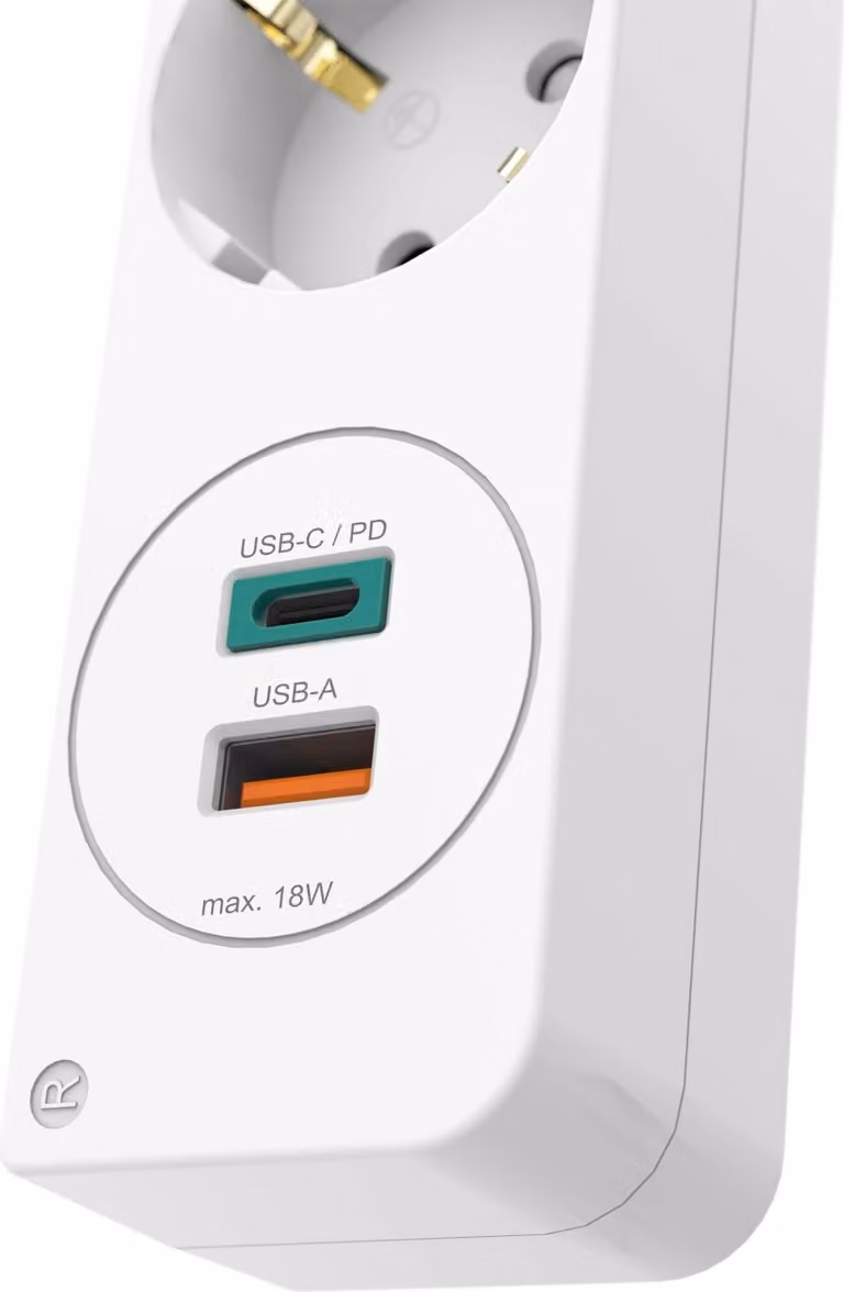 ciabatta elettrica a 3 prese con interruttore + alimentatore USB 1,4 m Bianco