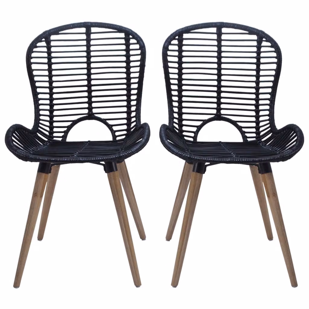 vidaXL Sedie da pranzo 2 pezzi nero rattan naturale