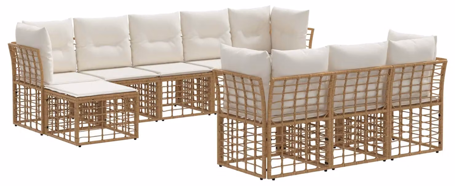 Set di divani da esterno Naturale e Bianco Crema Poliestere