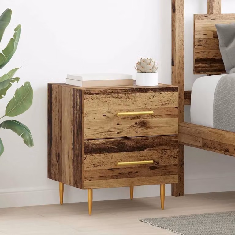 vidaXL Armadio da Notte in Stile Mid-Century, Colore Marrone e Oro, L 40 cm x P 35 cm x H 47,5 cm