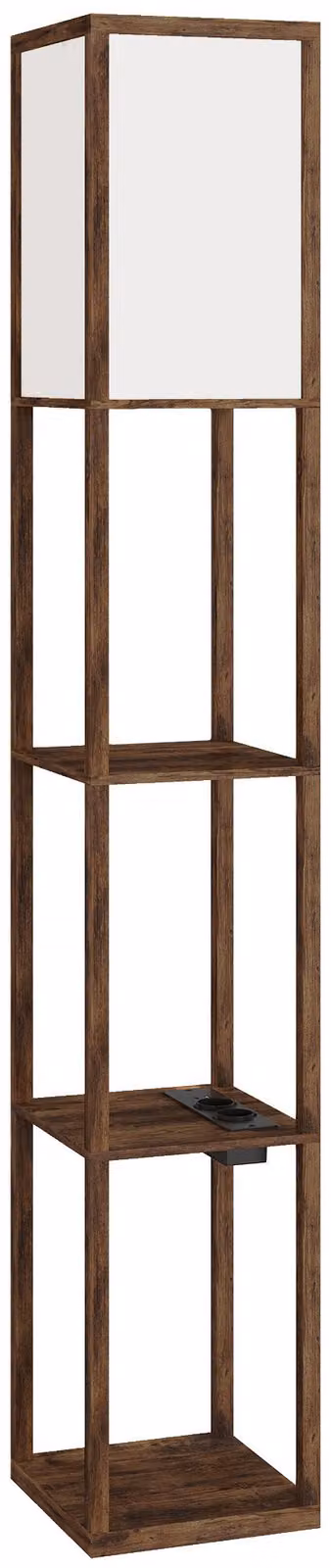Lampada da Terra 26x26x160 cm Struttura con Ripiani Luce Regolabile Interruttore a Pedale e Porte USB in MDF Marrone