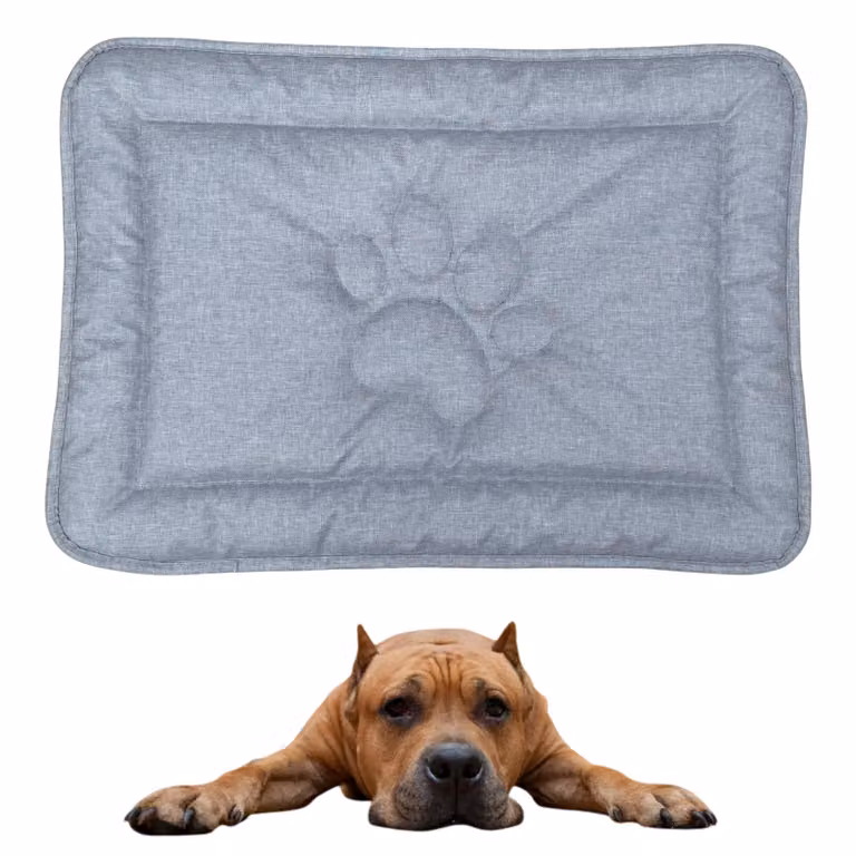 Tappeto per cani DOTTY con motivo a zampa - grigio chiaro - misura L (88×60 cm) - impermeabile, antiscivolo e lavabile - accogliente cuccia per cani di taglia grande
