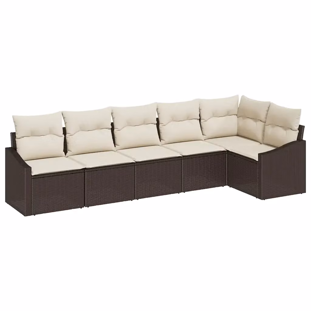Set Divano da Giardino vidaXL 6 pz a Forma a L con Cuscini Marrone e Beige – 2