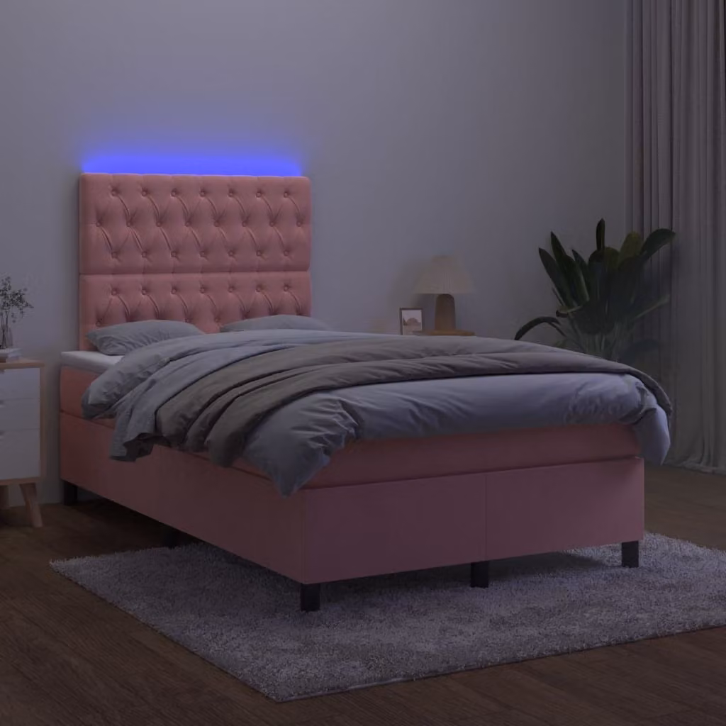 vidaXL Letto a molle con materasso e LED rosa 120x200 cm in velluto - Letto a molle - Letti a molle - Letto - Letti