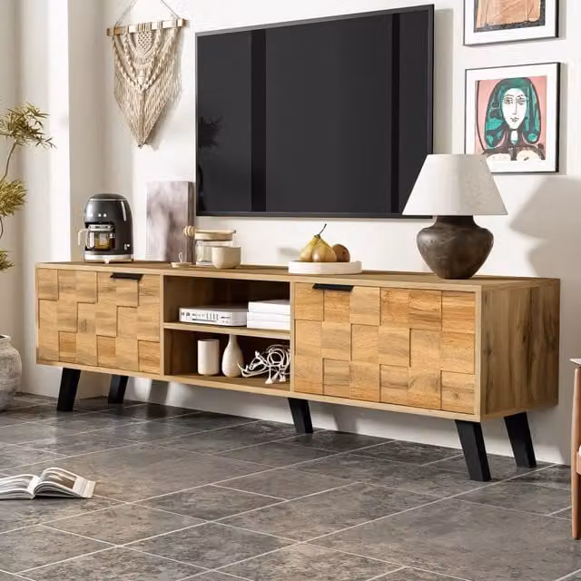 Mobile TV con 2 ante e 2 vani aperti in pannello truciolare color legno con cerniere ammortizzate 160;5 × 35;5 × 45 cm