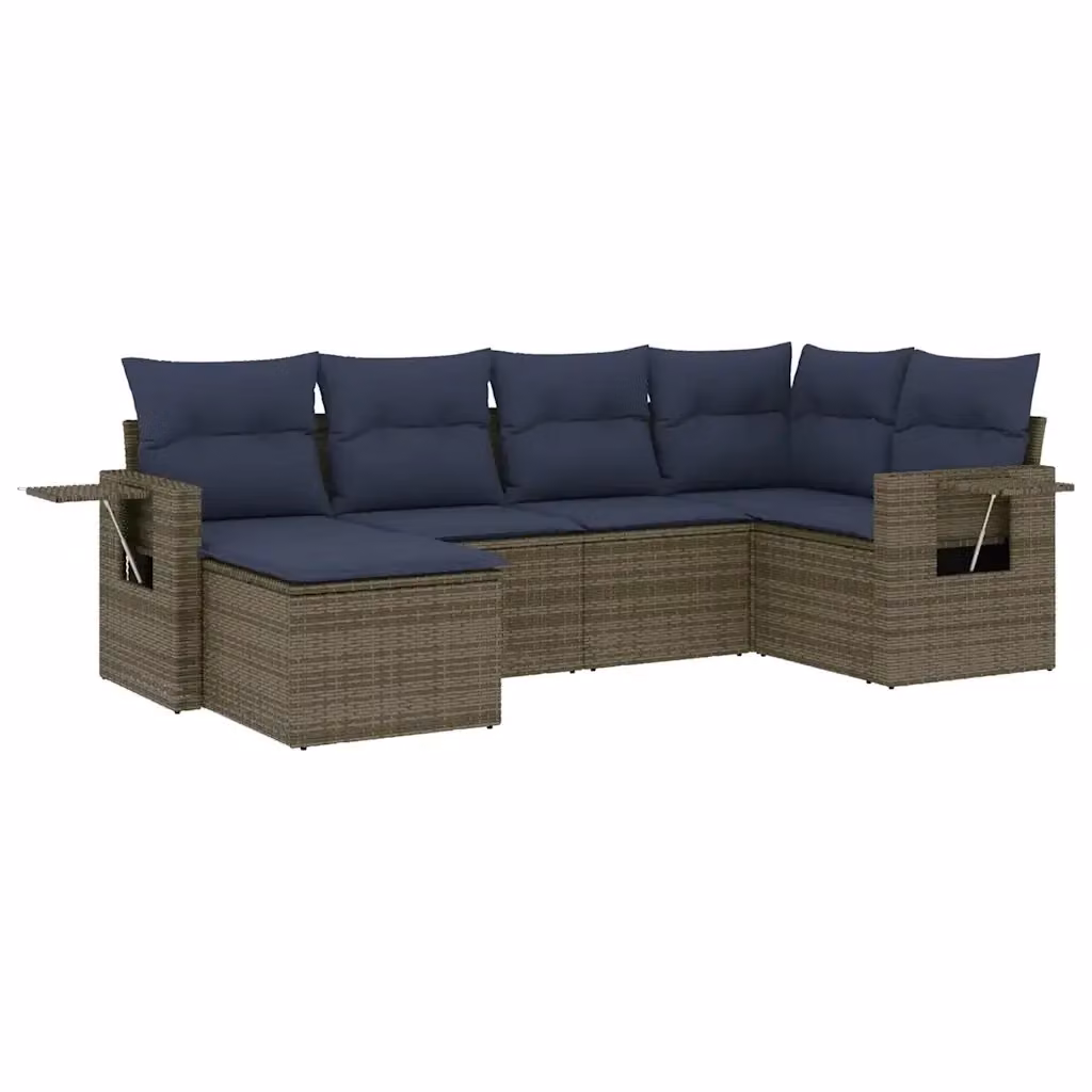 Set di divani da giardino vidaXL in polyrattan grigio con cuscini e pouf, composizione a L moderna per esterno – 2