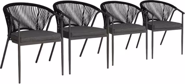 Set 4 sedie da giardino impilabili in acciaio e corde, nero