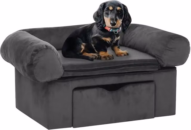 Divano per Cani con Cassetto-Sofa per animali domestici-Divanetto Grigio Scuro 75x50x38cm in Peluche