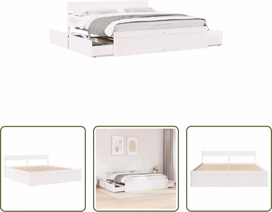 The Living Store Letto in legno massiccio senza materasso bianco 180x200 cm in legno di pino