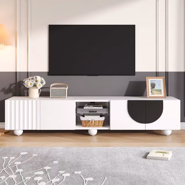 MOBILE TV Push-to-open 180 x 40 x 41,5 cm Bianco/Nero in MDF e pannello truciolare