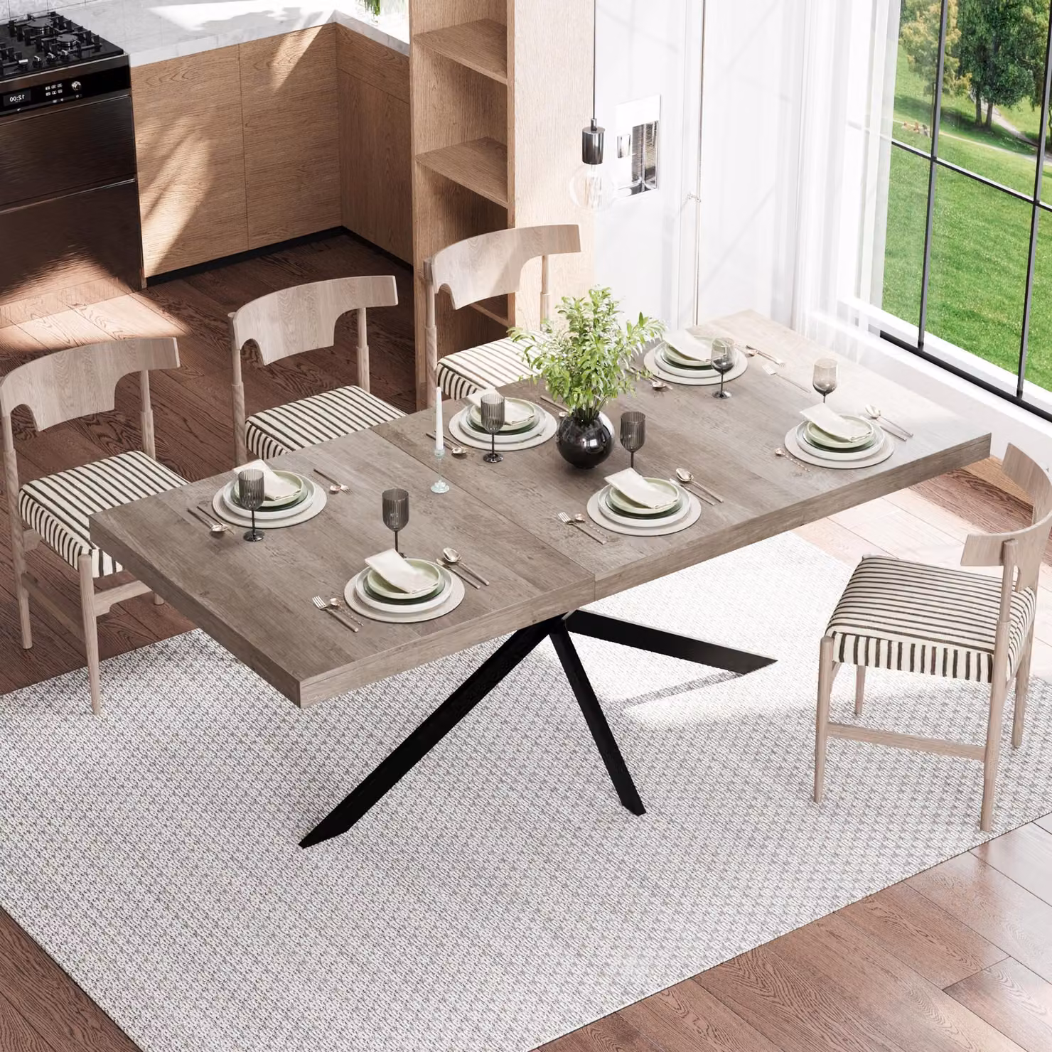 Tavolo da pranzo rettangolare allungabile Aosom in stile industriale, Grigio e Nero, L: 120 cm, P: 80 cm, H: 75 cm – 2