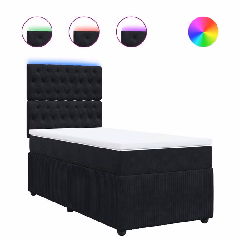 Giroletto a Molle con Materasso Nero 90x190 cm in Velluto