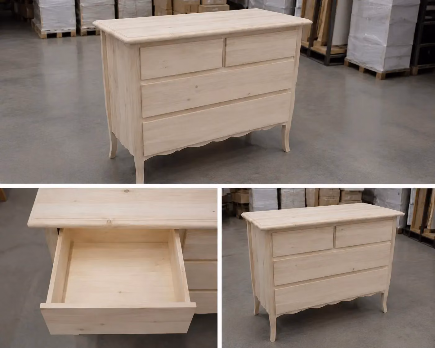 Cassettiera in legno grezzo con 4 cassetti Mobili 2G L: 112 cm, P: 52 cm, H: 91 cm – 2