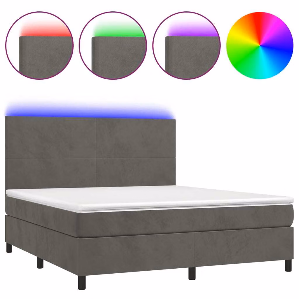 Letto a Molle con Materasso e LED Grigio Scuro 180x200 cm