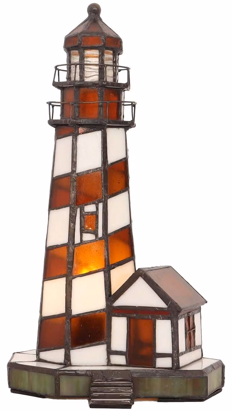 Lampada da tavolo Tiffany - Vetro piombato - Ambra - 15 cm di larghezza - Per comodino e scrivania