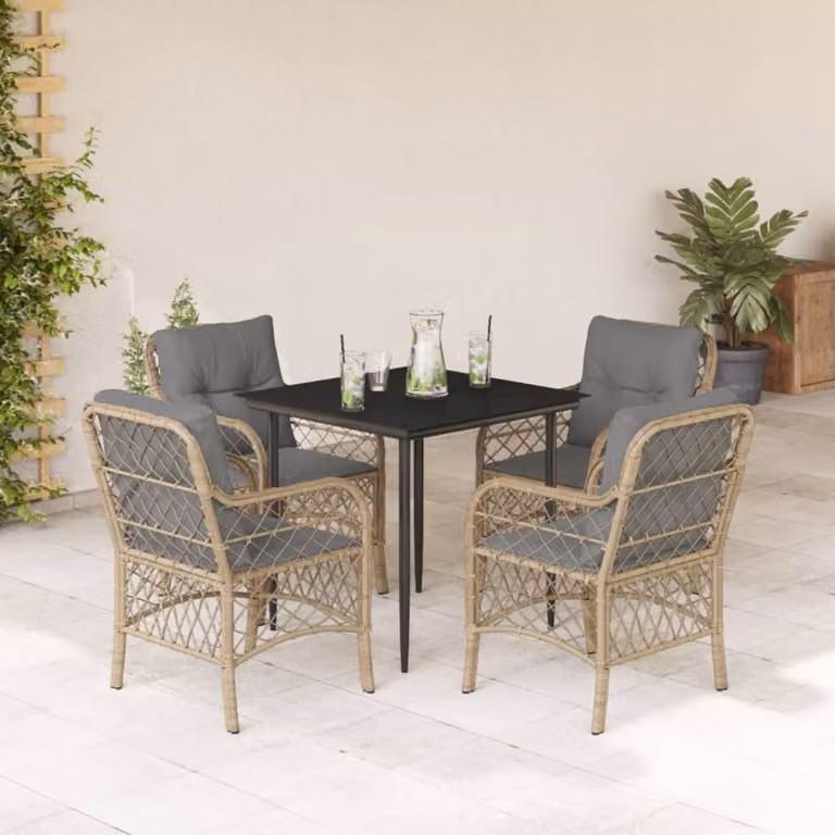 Maison Exclusive - Set Pranzo da Giardino 5 pz con Cuscini Beige Misto Polyrattan