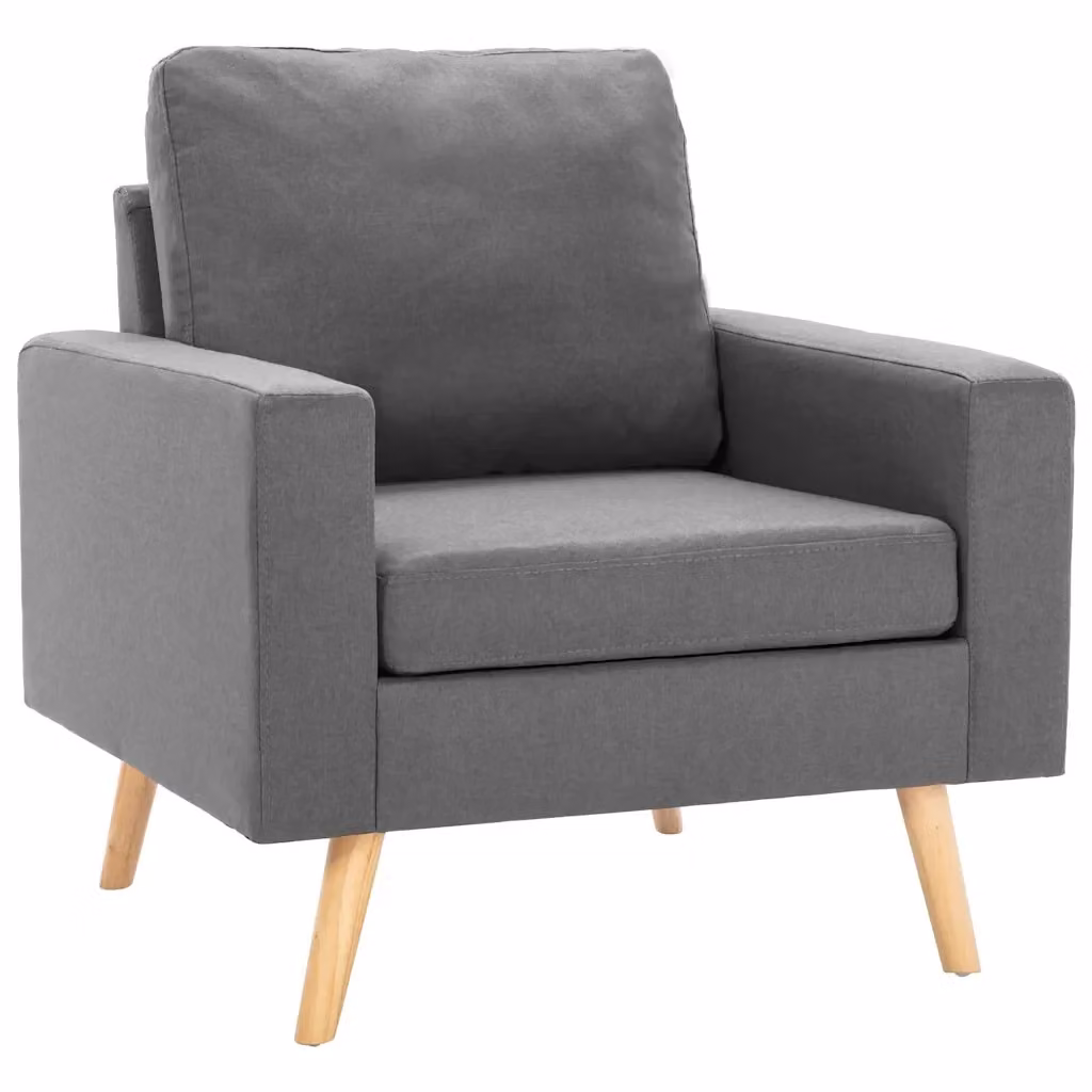 Poltrona moderna vidaXL in tessuto grigio con struttura in legno e schienale a vasca – 2