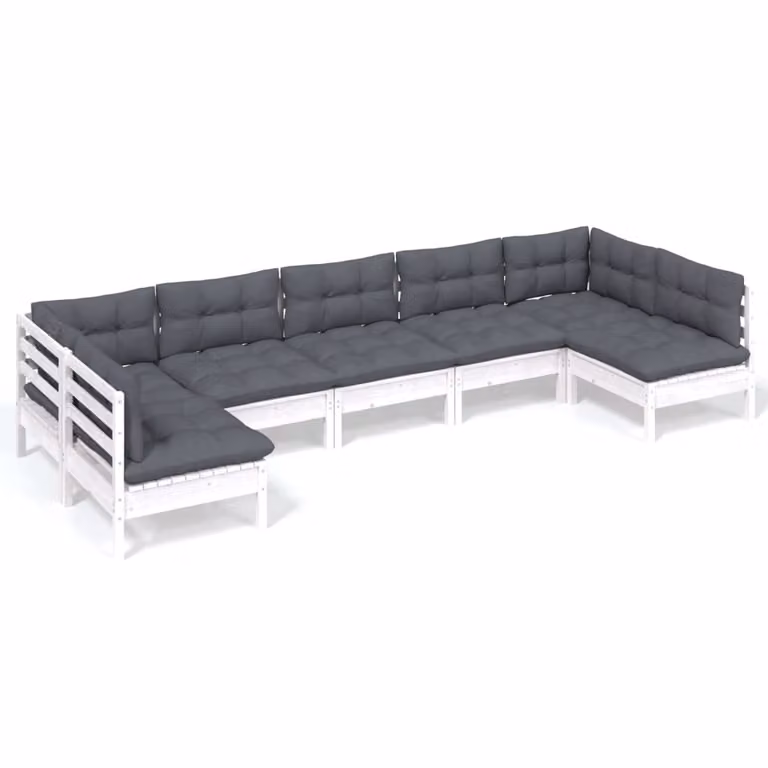 Set Divani da Giardino 7 pz con Cuscini Bianchi Legno di Pino