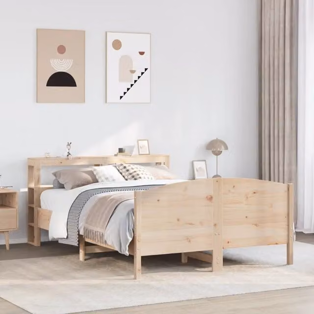 Letto in legno massello di pino VIDAXL stile rustico marrone con ripiani laterali L/P/H: 120 x 200 cm – 1