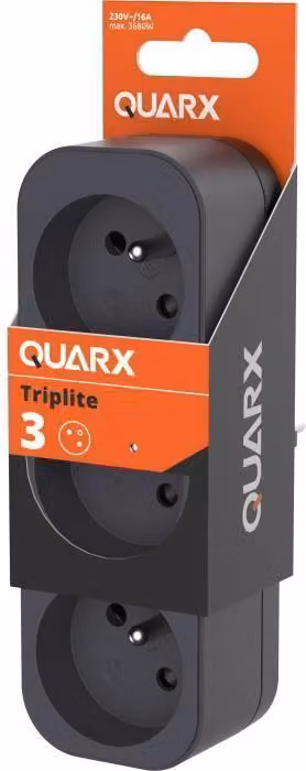 Presa tripla QUARX 3P 16A, 3680W, 230V, compatta, conforme NF