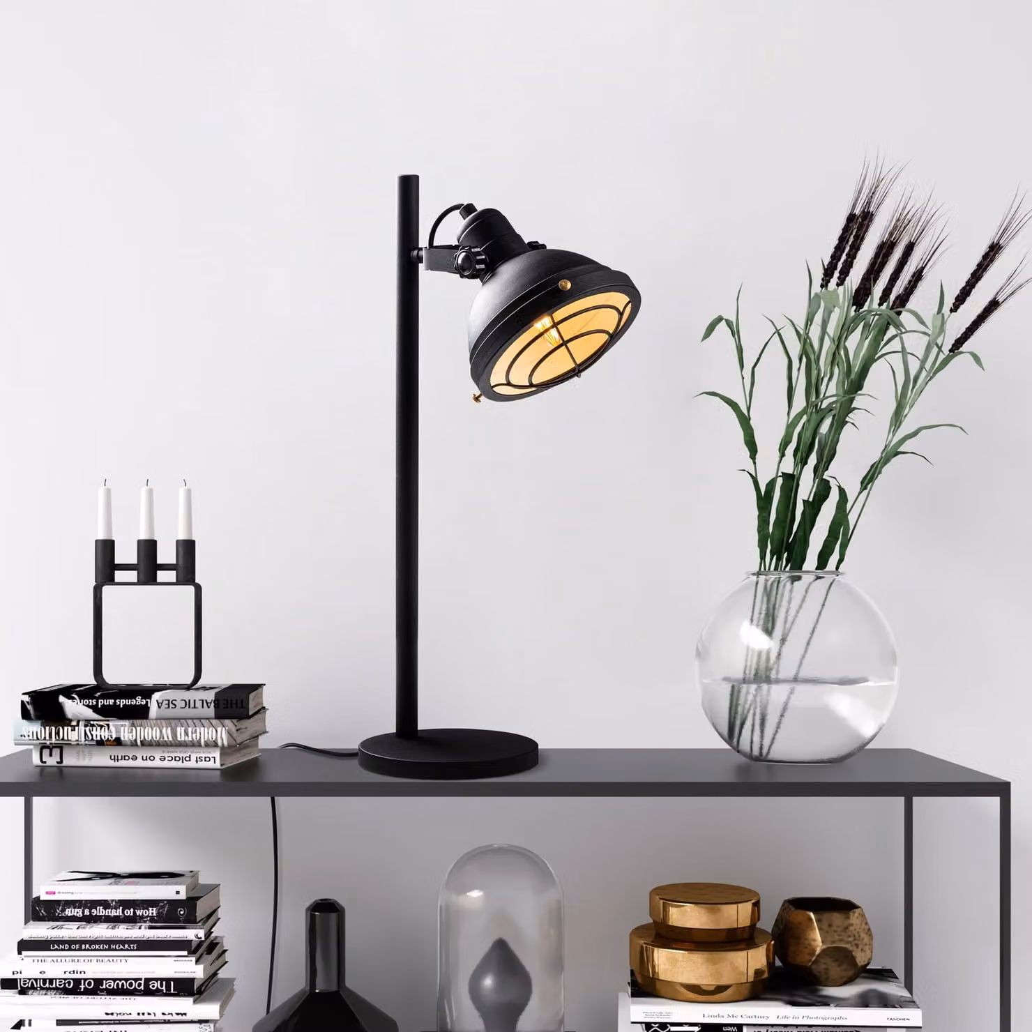 Opviq, Spoly 13801 - Oro, lampada da tavolo, CORPO IN METALLO, oro, 58 x 28 x 18 cm