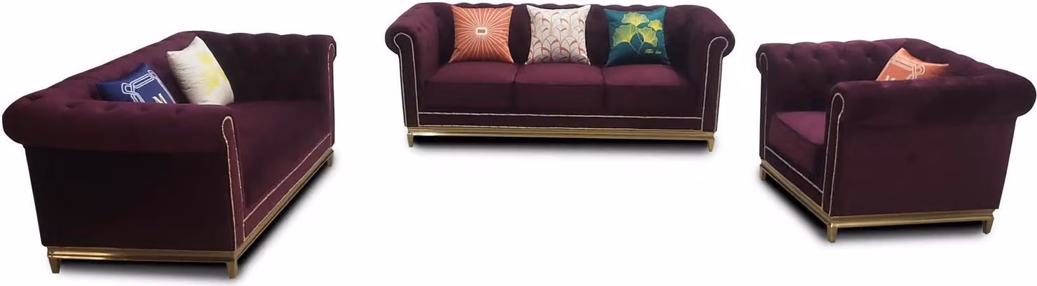 Sitzgarnitur 3+2+1 Sitzer Möbel Polster TextilLeder Moderne Chesterfield Design