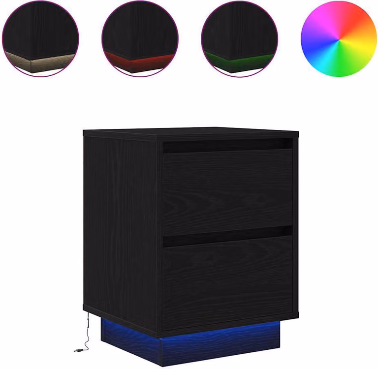 Comodini con Luci LED 2 pz Nero 38x34x50 cm