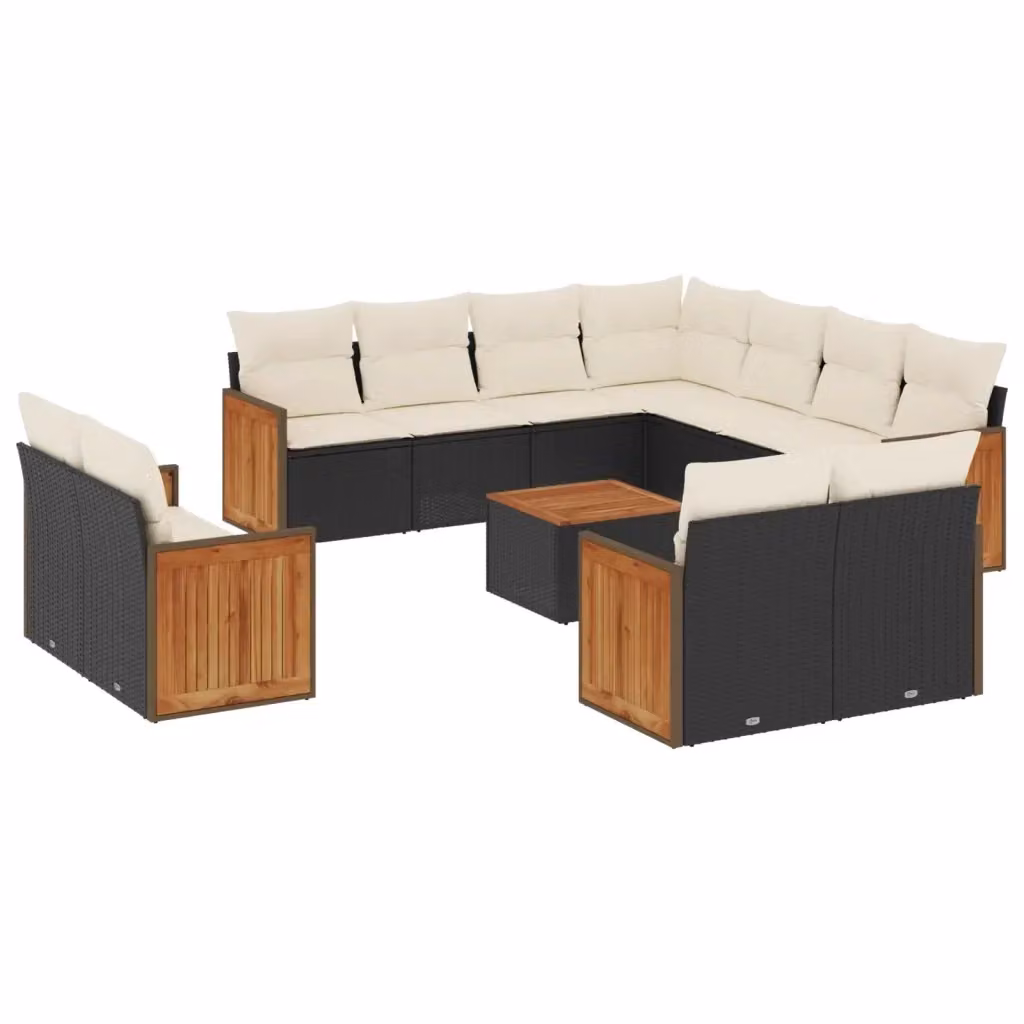 Set di divani da giardino a forma di U vidaXL in polyrattan nero con cuscini e tavolino da caffè – 2