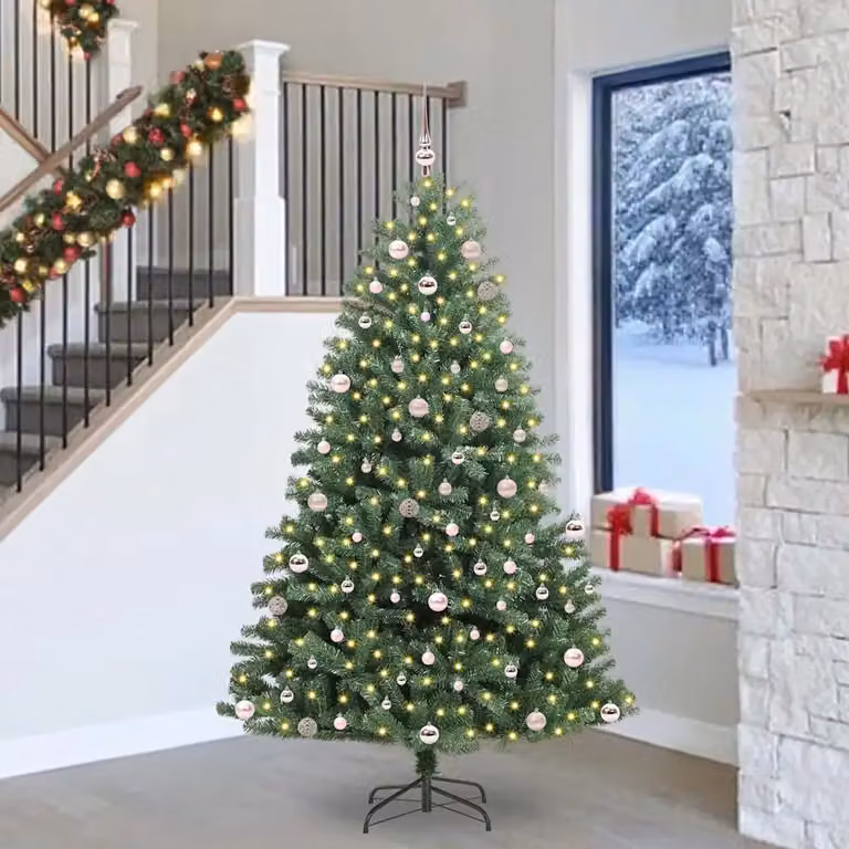 Albero di Natale Artificiale Moderno vidaXL Verde con Luci LED Warm White in PVC e Metallo