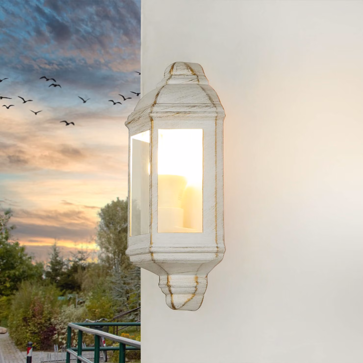 Lampada da parete per esterno giardino cortile IP44 bianco-oro E27 vetro alluminio parete marittima luce esterna