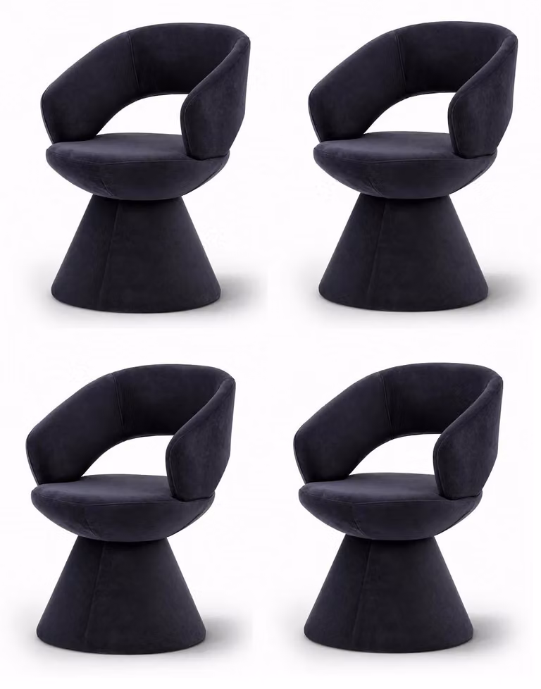 Set di sedie dal design moderno, colore nero, rivestite in velluto, dalla forma scultorea e arrotondata, per un elevato comfort
