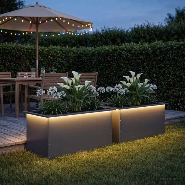 Fioriera da giardino con LED 2 pz Antracite 50 x 80 x 48 cm 8008215
